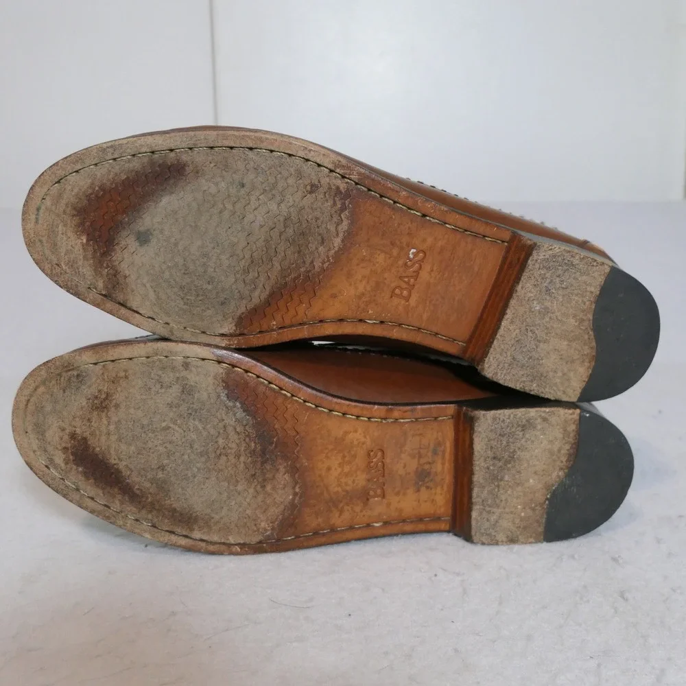 G.H. Bass Mens Sherman Tassel Loafers 10.5M Brown Woven Leather Academia 8453